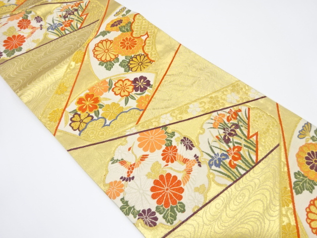 切りばめ風　地紙に雪輪模様織り出し袋帯